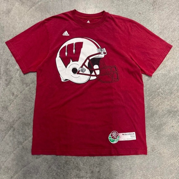 adidas Other - Men's Wisconsin Adidas Tshirt Helmet Graphic Tshirt Short Sleeve Red Large